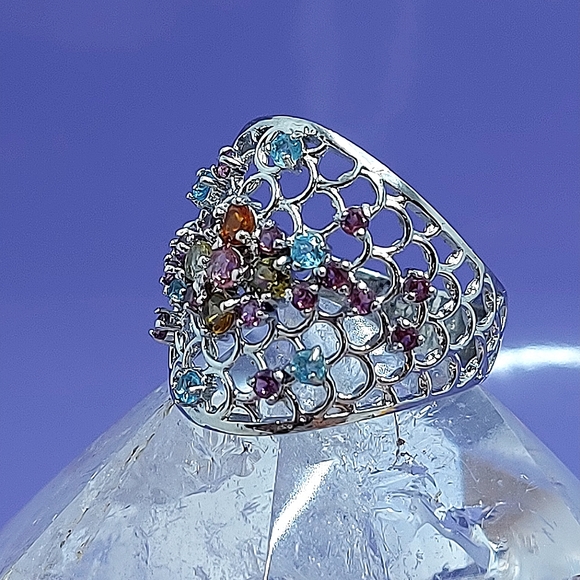 Natural Tourmaline, Apatite, Rhodolite Garnet 925 Sterling Silver Ring Sz 7.5 - Picture 8 of 9